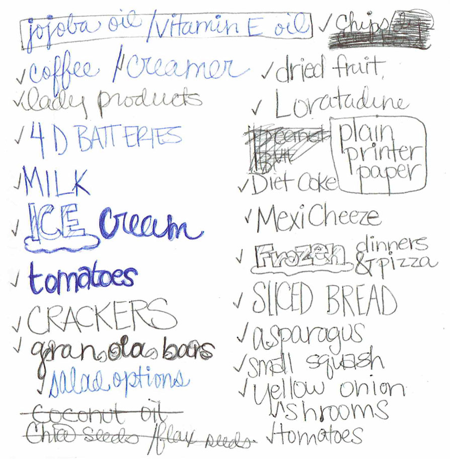Sketchnote of grocery list items