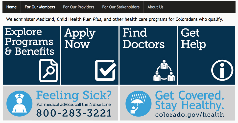 Screen capture of colorado.gov/hcpf homepage